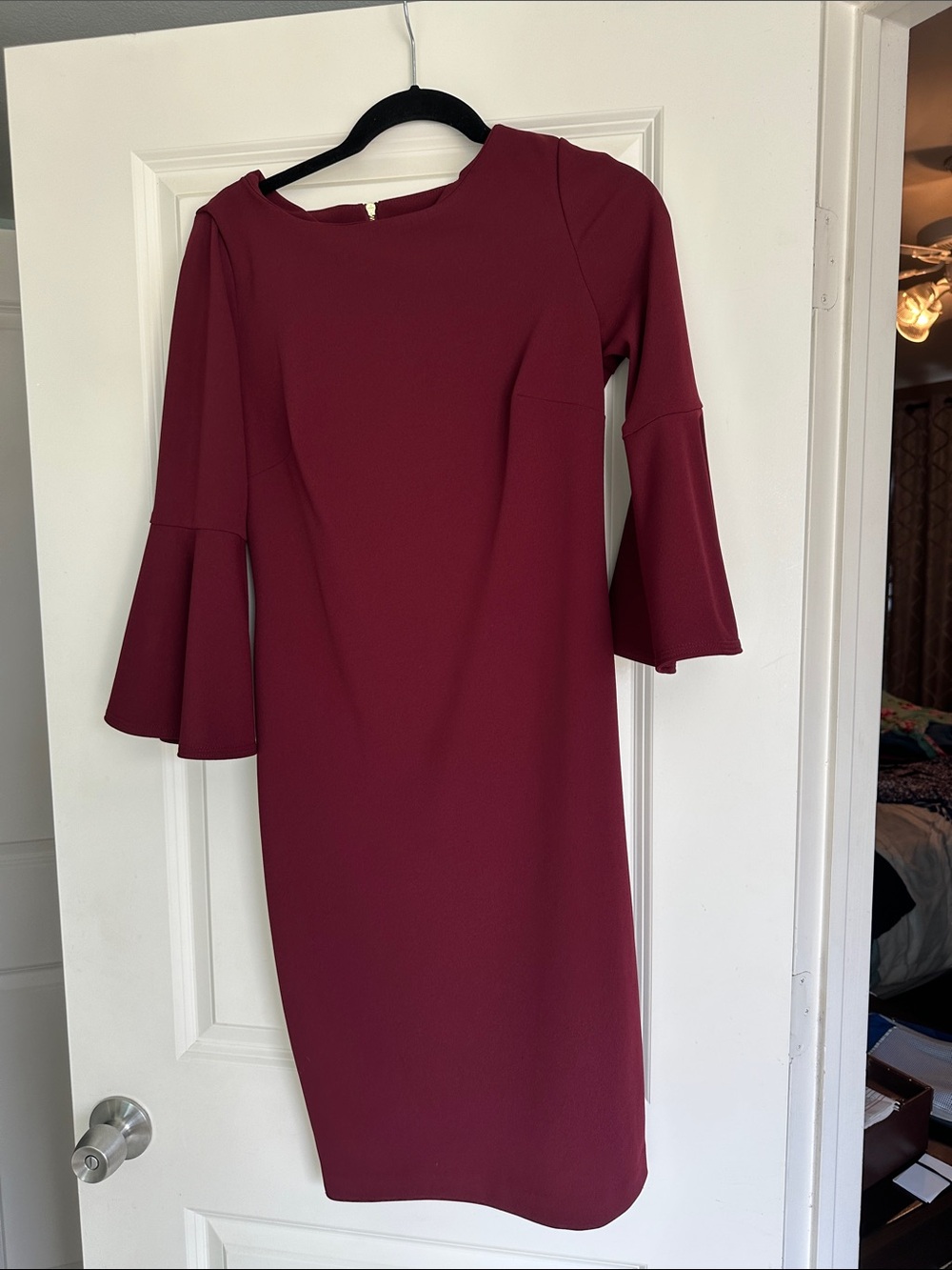 Calvin Klein Burgundy Bell-Sleeve Midi Dress